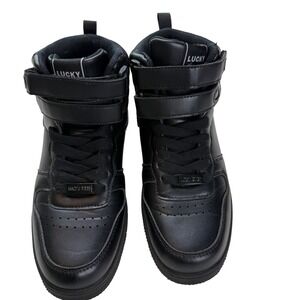 Lucky Step Mens High Top Sneakers Black Air Cooled Strap Athletic Shoes Size 9